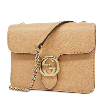 GUCCIAuth  Interlocking G 510304 Women's Leather Shoulder Bag Beige