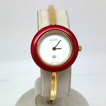 GUCCI Change Bezel 1100L Gold Multicolor White Dial Quartz Watch Women's