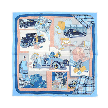 HERMES Carre 70 Scarf Car Comfort Blue Ciel/Rose Poodle/Cobalt Silk 100%