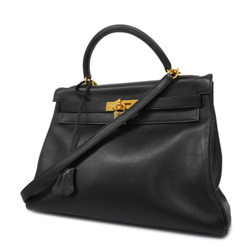 Hermes 2WAY Bag Kelly 32 B Engraved Vogulliver Handbag,Shoulder Bag Black