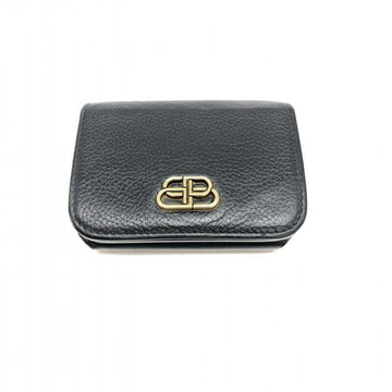 BALENCIAGA BB Logo Mini Wallet Black 601387  Leather Trifold