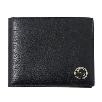 GUCCI Wallet Men's Bifold Billfold Card Case Leather Black Yellow 610464