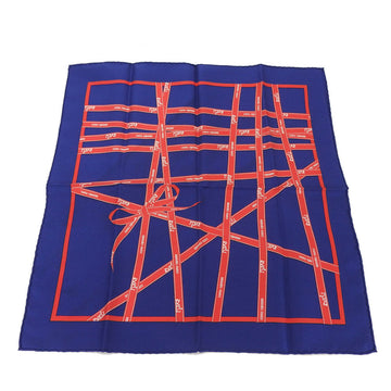 HERMES Muffler/Scarf Carre 45 100% Silk Bolduc Ribbon Navy Red Accessories Women's  scarf bolduc ribbon