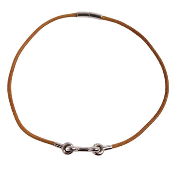 HERMES choker necklace bracelet suede leather ladies brown