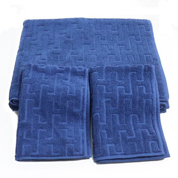 HERMES 2 face towels 1 bath towel set blue men's women's