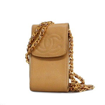 CHANEL Shoulder Bag Chain Caviar Skin Beige Gold Hardware Women's