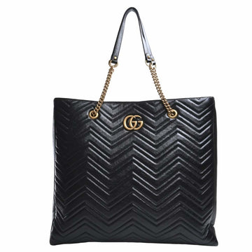 GUCCI GG Marmont Leather Chain Tote Bag 524576 Black Ladies