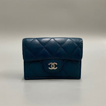 CHANEL Matelasse Lambskin Coco Mark Metal Fittings Bifold Wallet Mini Navy