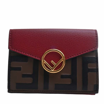 FENDI F Is Leather Micro Trifold Wallet Brown Red Ladies