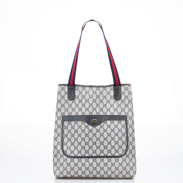 GUCCI GG Supreme Old Sherry Line Tote Bag 16 002 4487 Navy Gray PVC Leather Ladies