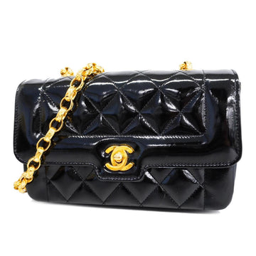 CHANEL Shoulder Bag Matelasse Chain Patent Leather Black Gold Hardware Women's