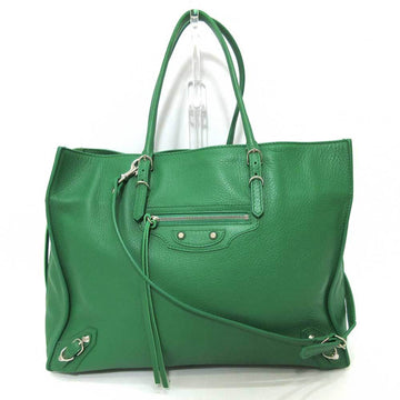BALENCIAGA bag paper B4 green tote shoulder 2way ladies leather 432596
