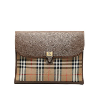 BURBERRY Nova Check Shadow Horse Clutch Bag Second Beige Brown Canvas Leather Men's