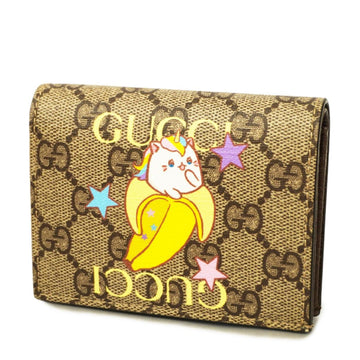 GUCCI Wallet GG Supreme Bananya 701009 Leather Beige Gold Hardware Women's