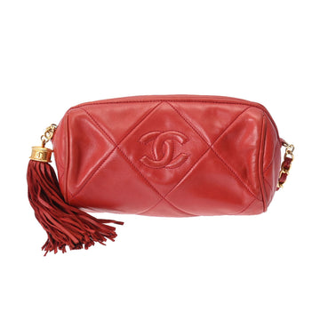 CHANEL Chain Shoulder Red Ladies Lambskin Bag