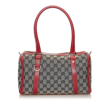 Gucci GG Canvas Abbey Handbag 130942 Red Beige Navy Leather Ladies GUCCI