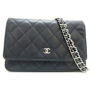 Chanel matelasse chain ladies long wallet A33814 caviar skin black x