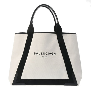 BALENCIAGA Navy Cabas M Natural Black 339936 Women's Canvas Leather Handbag