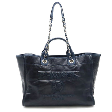 CHANEL Deauville GM Tote Bag Chain Shoulder Leather Navy A93258