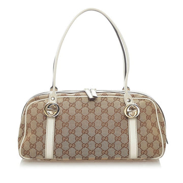 Gucci GG Canvas Twins Handbag 232958 Beige White Leather Ladies GUCCI