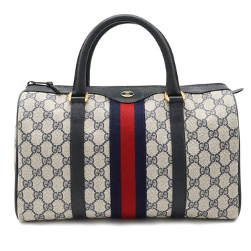 GUCCI Old GG Plus Handbag Boston PVC Leather Beige Navy Red 24.02.007