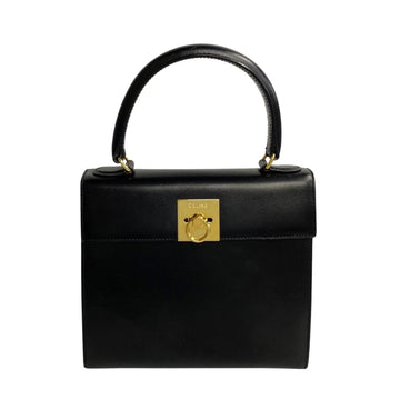 CELINE Vintage Ring Hardware Leather Genuine Handbag Mini Tote Bag Black 50269