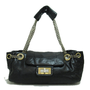CHANEL 2.55ChainShoulder Bag Black leather Punching leather