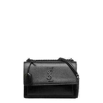 SAINT LAURENT Monogram Sunset Medium Chain Shoulder Bag 442906 Black Leather Women's