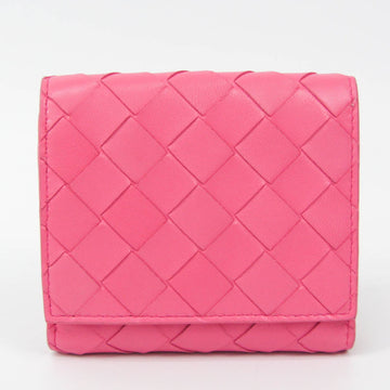 Bottega Veneta Intrecciato 608074 Women's Leather Wallet (bi-fold) Pink