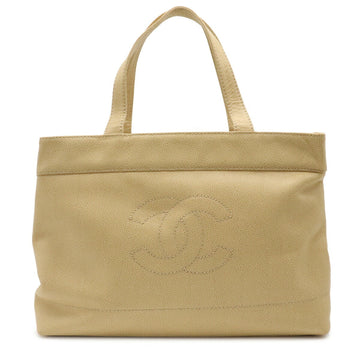 CHANEL Caviar Skin Coco Mark Tote Bag Shoulder Beige