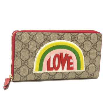 Gucci Round Long Wallet GG Supreme Women's Beige Red PVC Canvas 476413 Rainbow LOVE Love