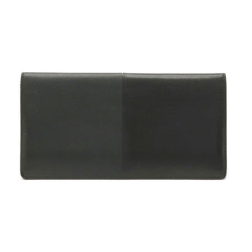 HERMES Manhattan Long Bifold Wallet Bicolor Vau Sombrero Leather Black Dark Gray X Engraved