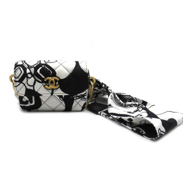 CHANEL Matelasse Shoulder Bag White Black Nylon