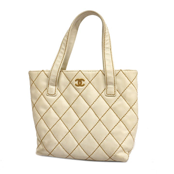 CHANELAuth Wild Stitch Tote Bag Women's Leather Tote Bag White