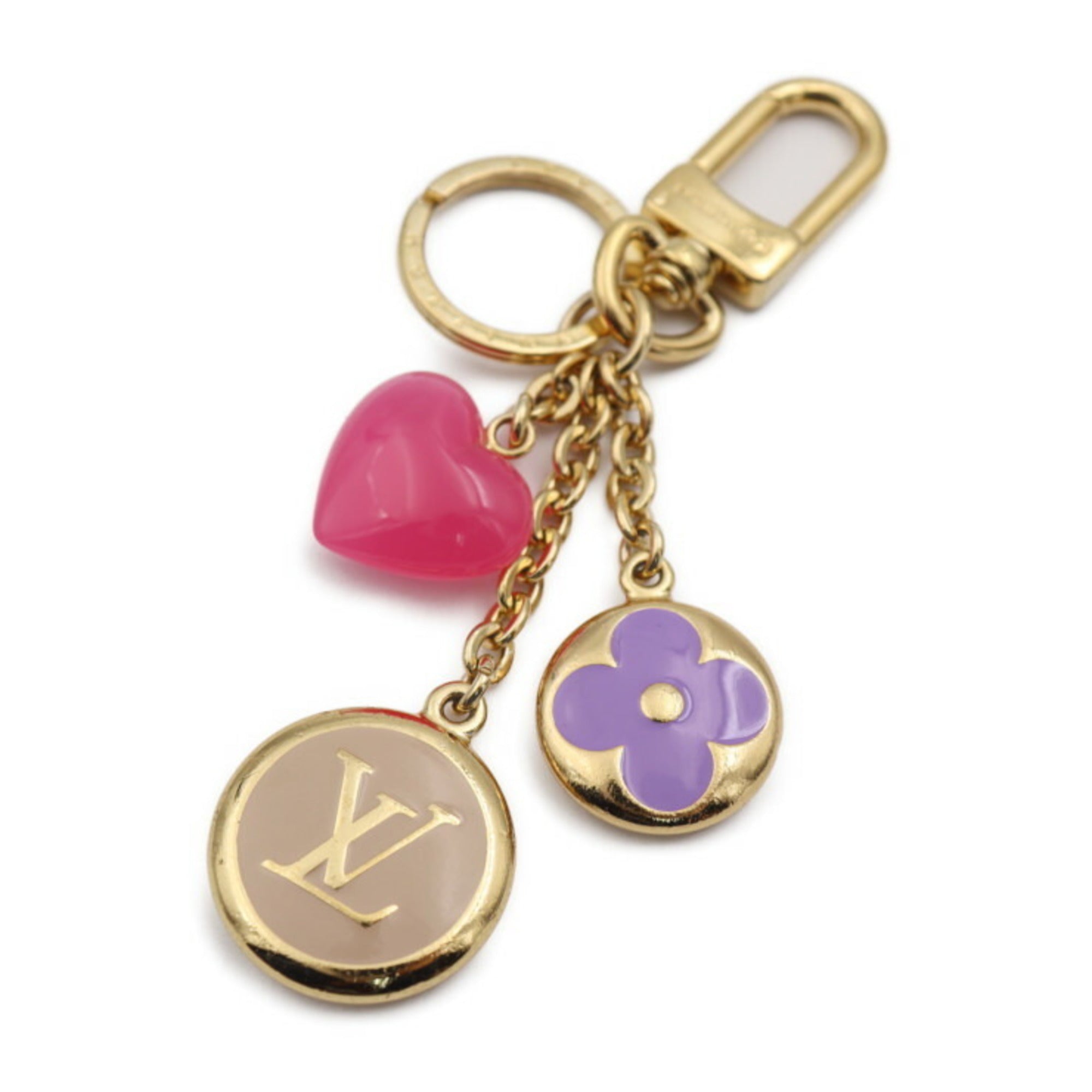 LOUIS VUITTON Portocle LV Enemode Keychain M00819 Metal Gold Beige Pur