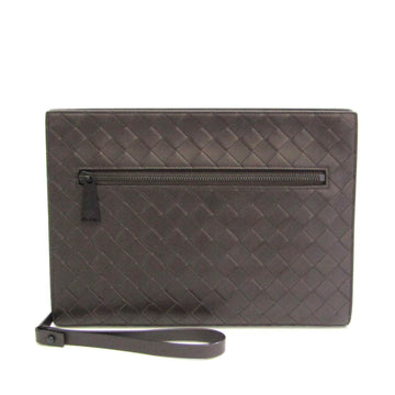 Bottega Veneta Intrecciato Men's Leather Clutch Bag Dark Brown