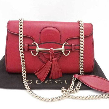 GUCCI Shoulder Bag Horsebit Leather/Metal Red x Gold Women's 283063