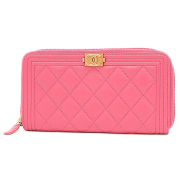 Chanel Boy Round Purse Lambskin Pink A80288