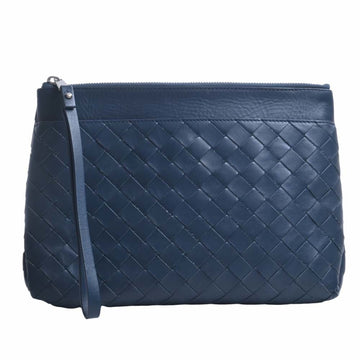 BOTTEGA VENETA Intrecciato Leather Clutch Bag Second Blue Ladies