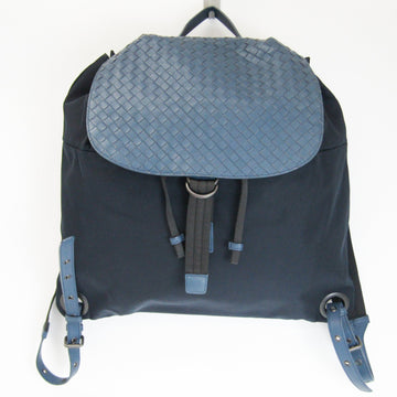 Bottega Veneta Intrecciato 409595 Unisex Nylon,Leather Backpack Navy
