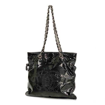 CHANEL Tote Bag Chain Shoulder Patent Leather Black Women's