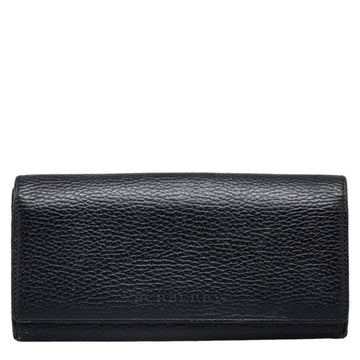 BURBERRY Nova Check Long Wallet Black Leather Women's