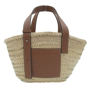 LOEWE Raffia Leather Basket Small Handbag Natural Brown Ladies