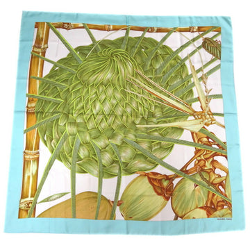 HERMES Carre 90 Jardin Creole Paradise Women's Scarf Muffler 100% Silk Green x Blue