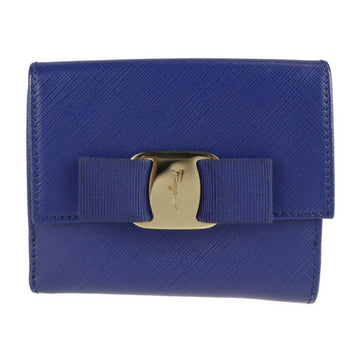 SALVATORE FERRAGAMO Vara bi-fold wallet 22 A926 leather blue gold metal fittings ribbon