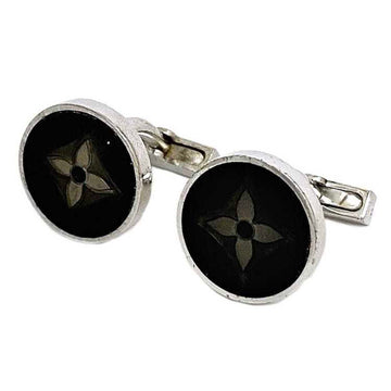 LOUIS VUITTON Cufflinks Bouton de Manchette Fleur Silver Black Monogram Flower M64581 925  LV