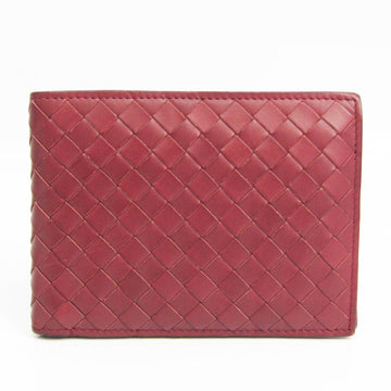 Bottega Veneta Intrecciato 113112 Unisex Leather Wallet (bi-fold) Red Brown