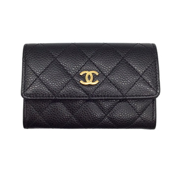 CHANEL matelasse card case A50169 grained calf caviar skin black G bracket gold business holder ladies men unisex