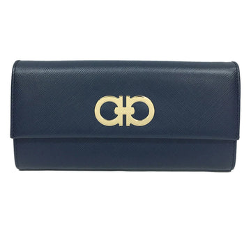 Salvatore Ferragamo Long Wallet Women's Gancini Leather Navy