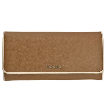 Prada Long Wallet Brown White Silver Leather Bi-Fold Pass Case Ladies